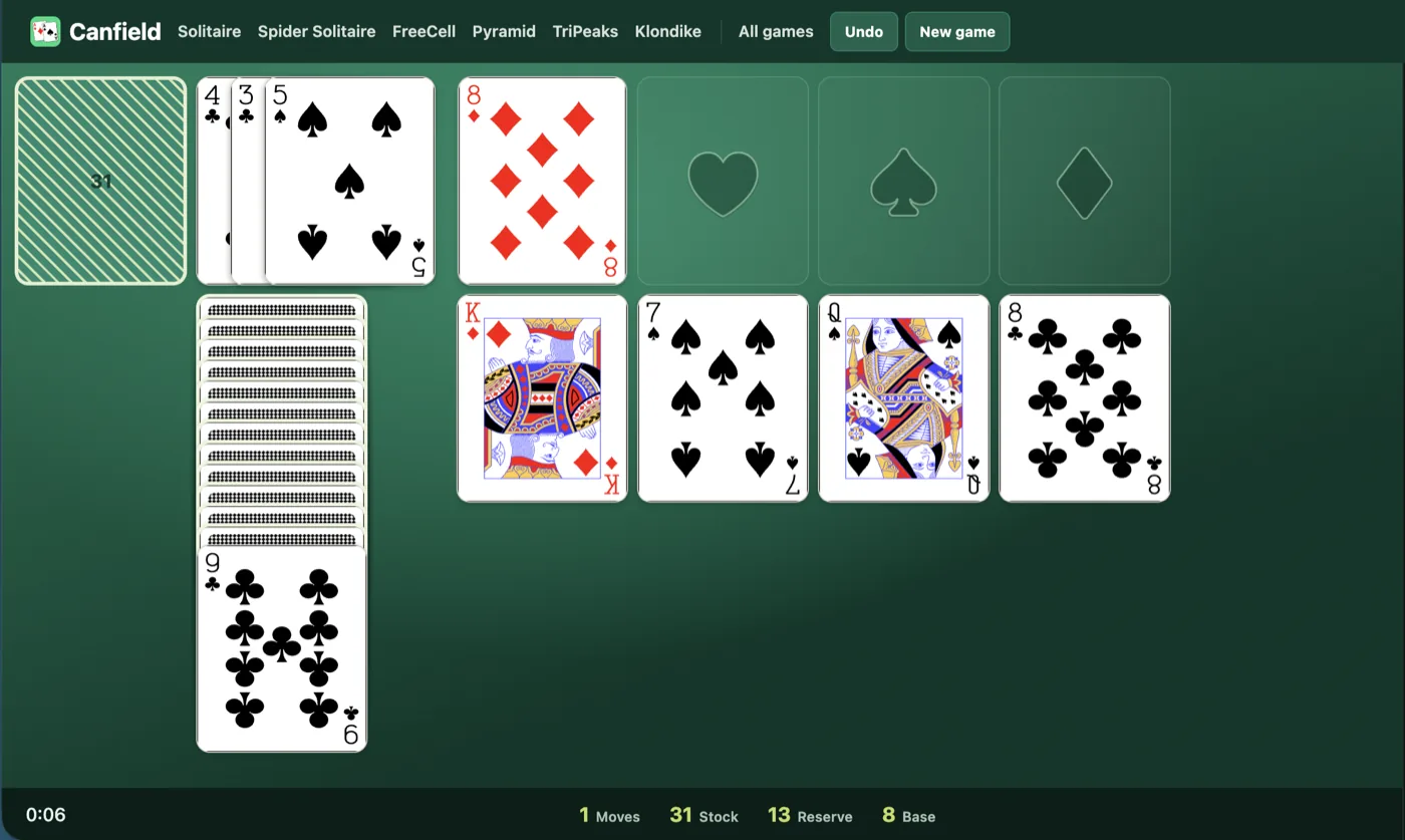 Canfield solitaire setup diagram