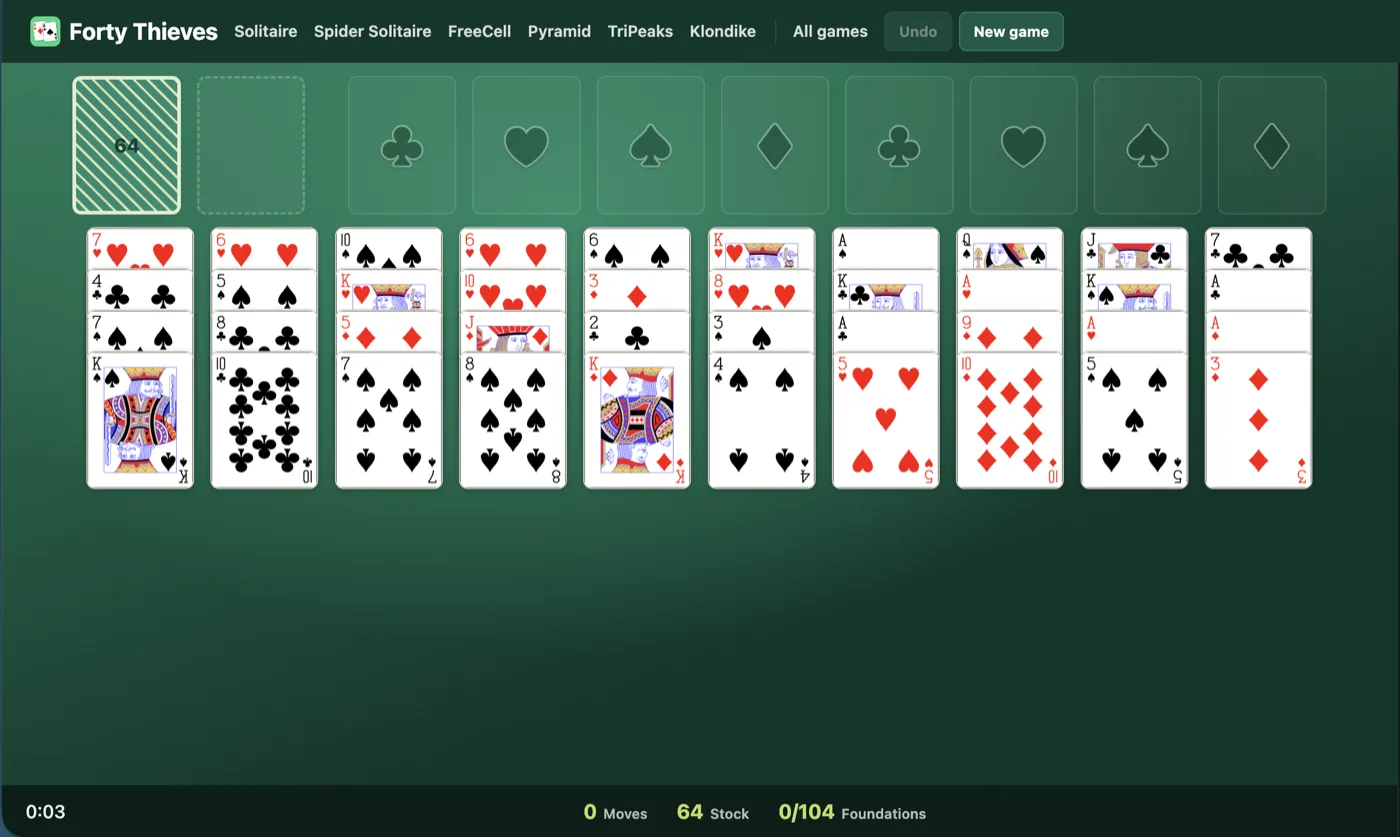 Forty Thieves solitaire setup diagram