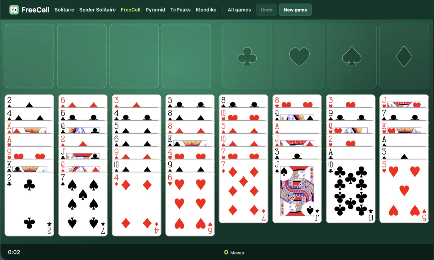FreeCell solitaire setup diagram