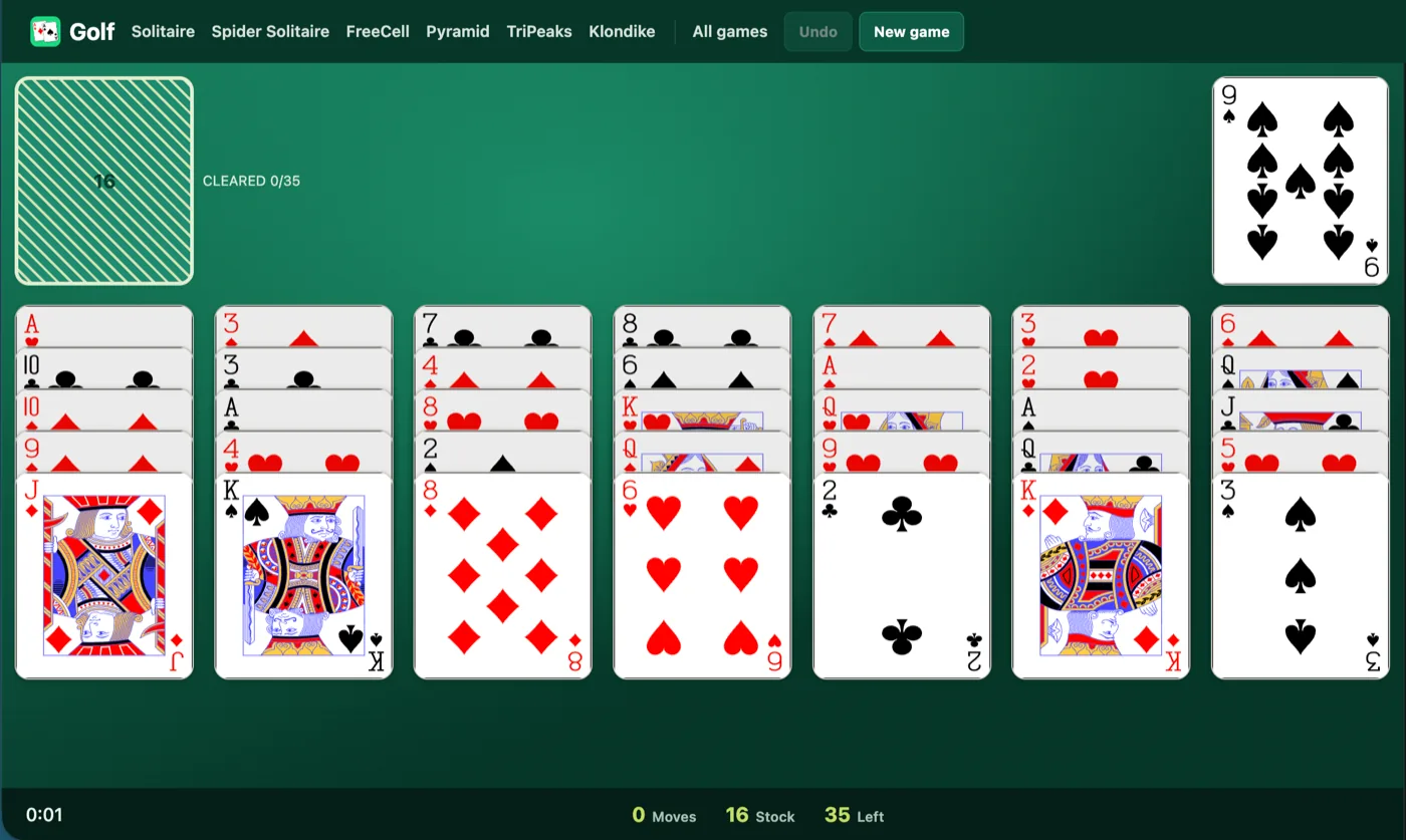 Golf solitaire setup diagram
