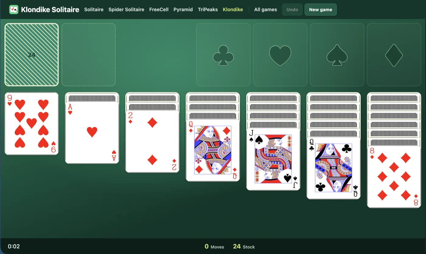 Klondike solitaire setup diagram
