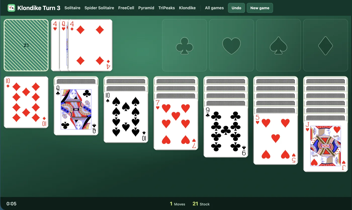 Klondike solitaire setup diagram