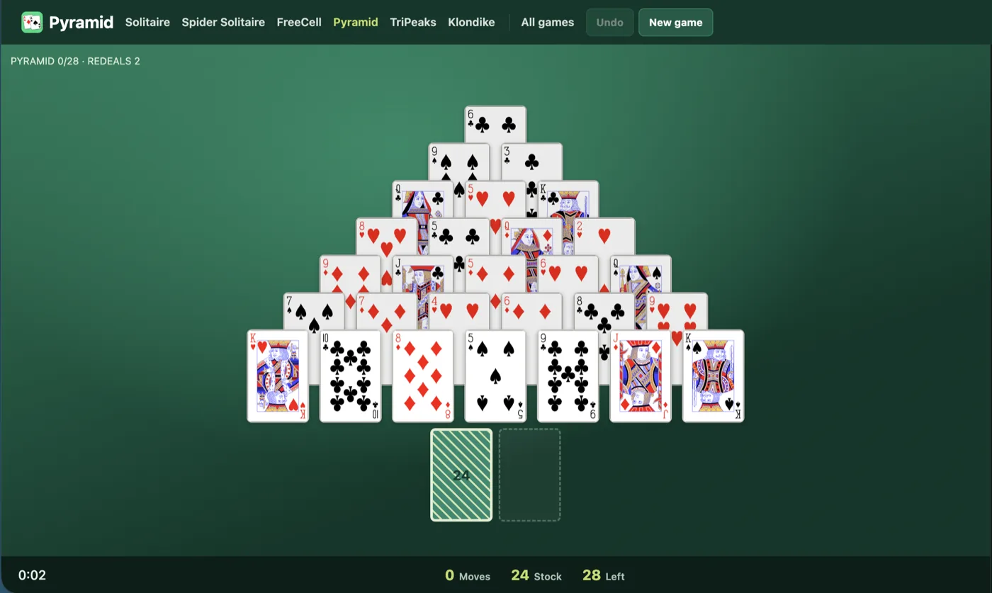 Pyramid solitaire setup diagram