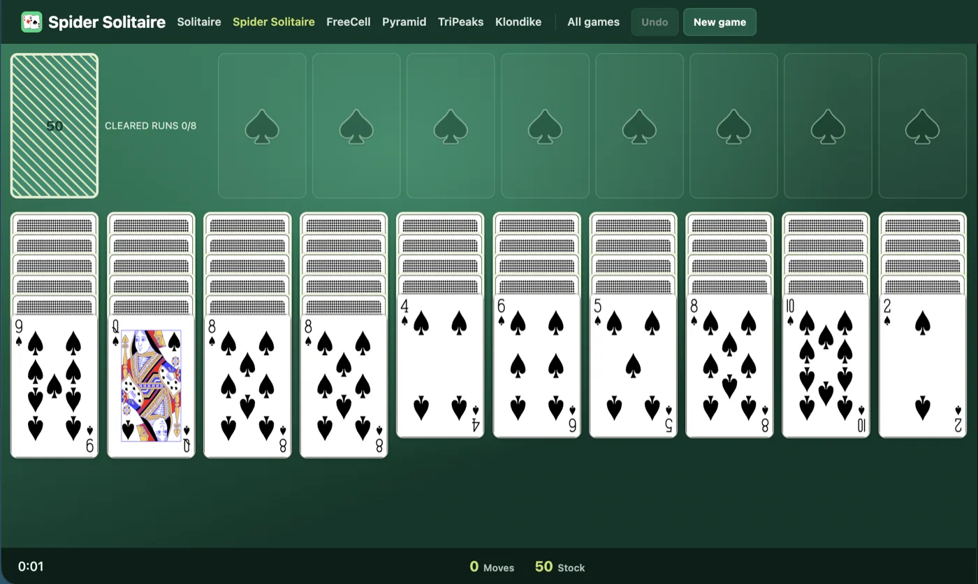 Spider solitaire setup diagram