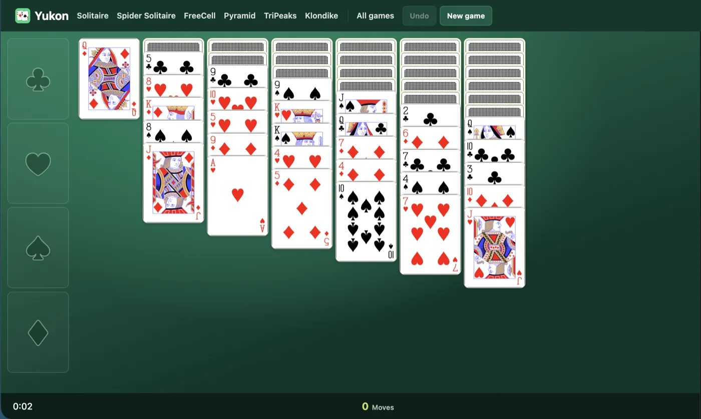 Yukon solitaire setup diagram